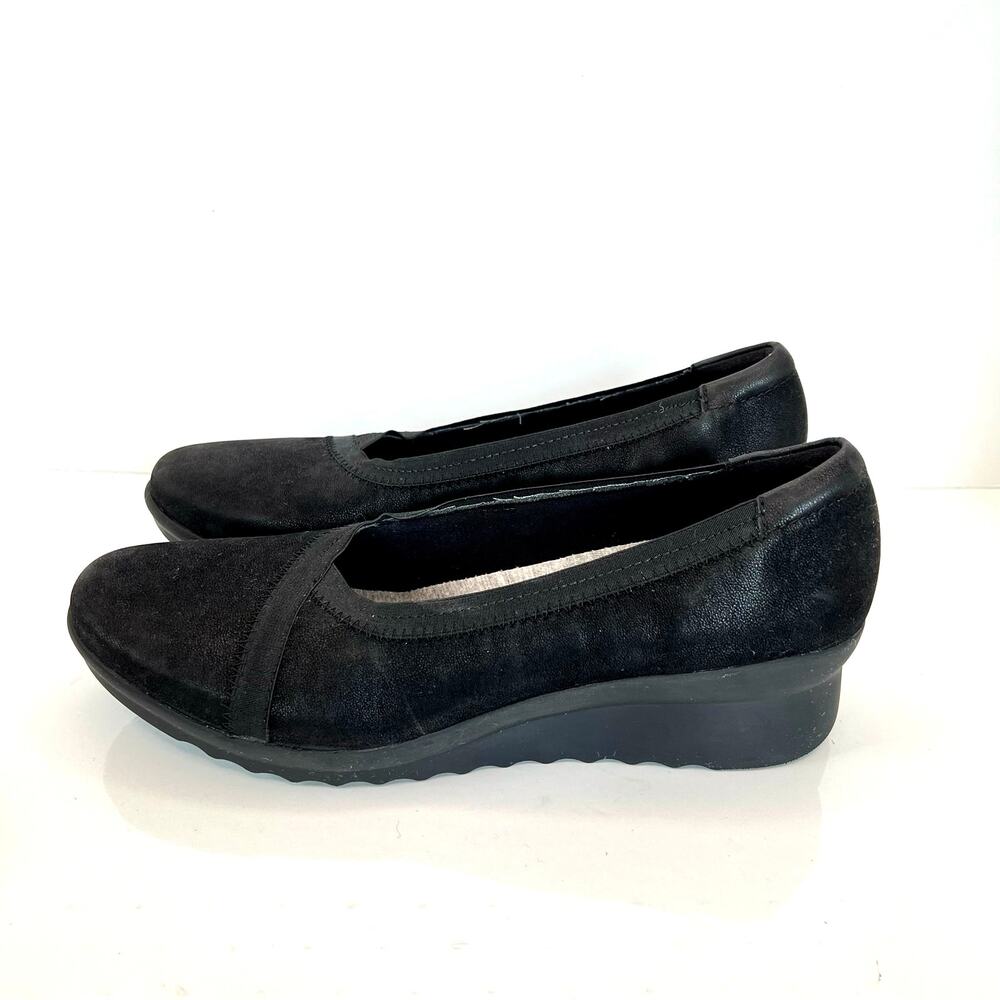 Cloudsteppers by Clark’s Black caddell dash women slip on wedge shoes: